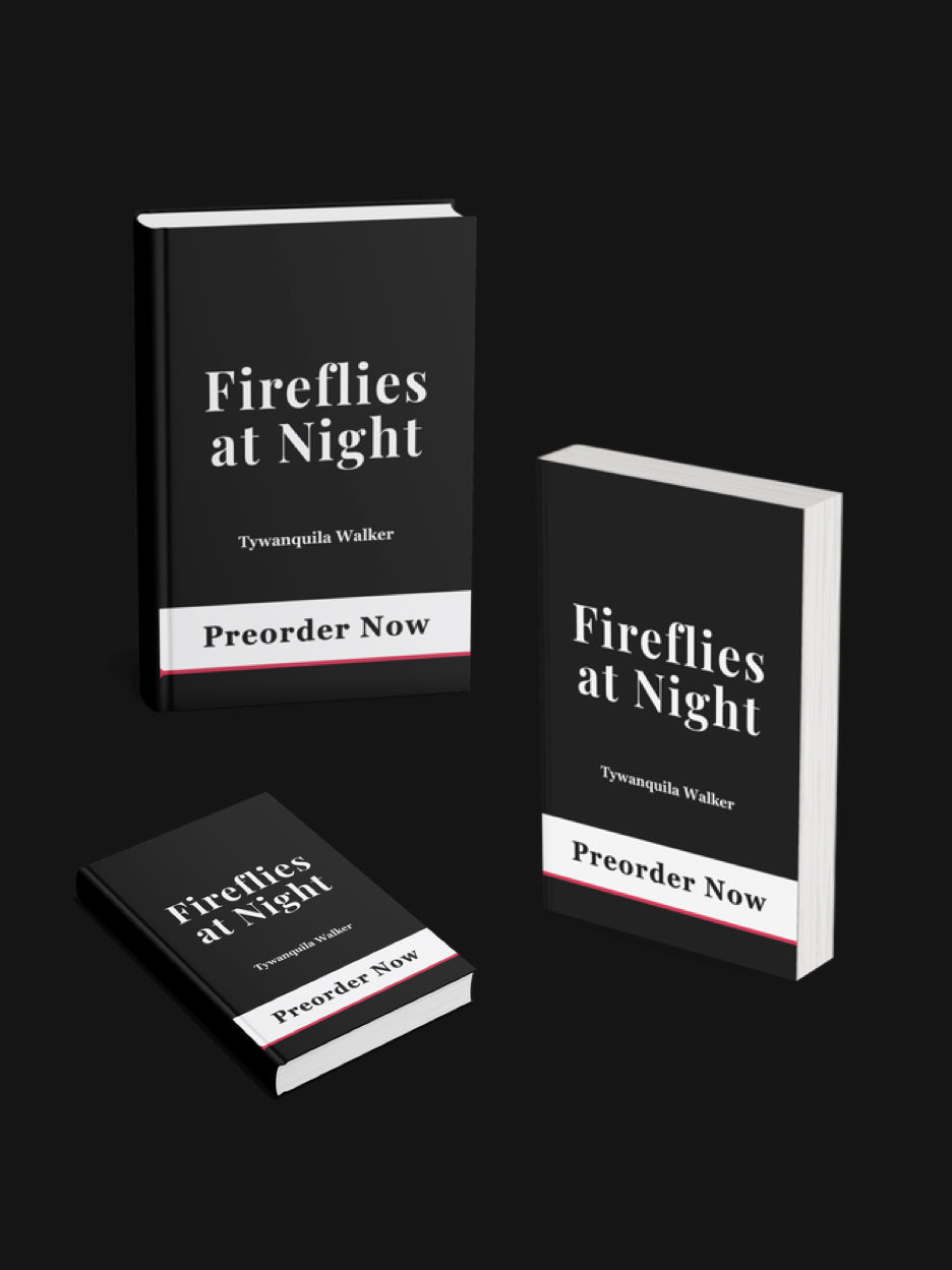 Book cover for Fireflies at Night by Tywanquila Walker, displayed on paperback and hardcover books with a preorder now announcement.